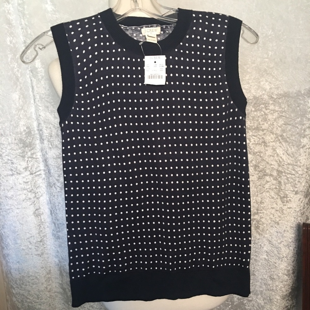 J. Crew Navy Blue Polka Dot cotton Tee Top XXS NWT